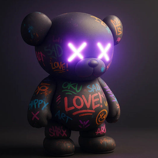 Colorful Art LumiDIm Creation LumiBear with glowing eyes on a dark background